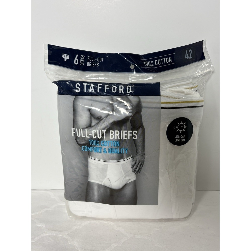 Stafford Full Cut White Briefs Men Size 42 Cotton Underwear 6 Pack JCPenney New